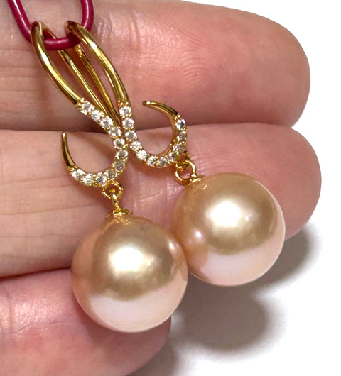 Round Edison 10.5 - 11mm Cultured Purple Pink Pearl Dangle Earrings