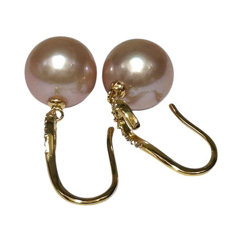 Round Edison 10.5 - 11mm Cultured Purple Pink Pearl Dangle Earrings