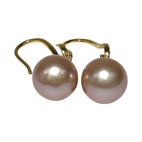 Round Edison 10.5 - 11mm Cultured Purple Pink Pearl Dangle Earrings