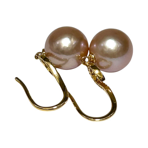 Round Edison 10.5 - 11mm Cultured Purple Pink Pearl Dangle Earrings