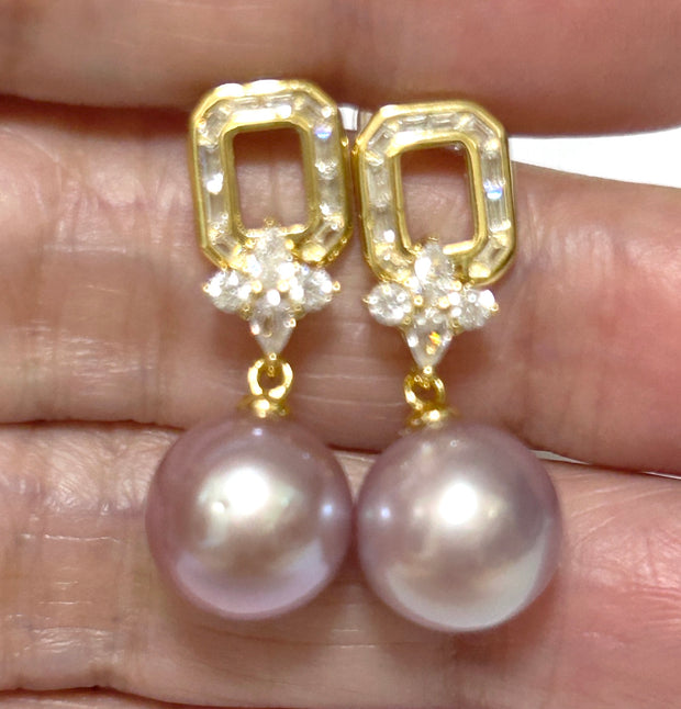 Round 10–10.5mm Edison Lustrous Lavender-Purple Round Pearl Earrings