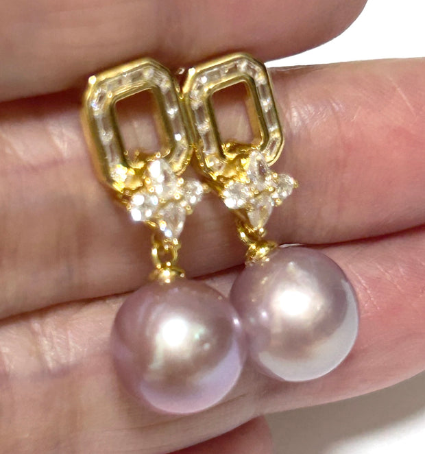 Round 10–10.5mm Edison Lustrous Lavender-Purple Round Pearl Earrings