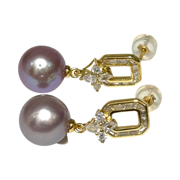 Round 10–10.5mm Edison Lustrous Lavender-Purple Round Pearl Earrings