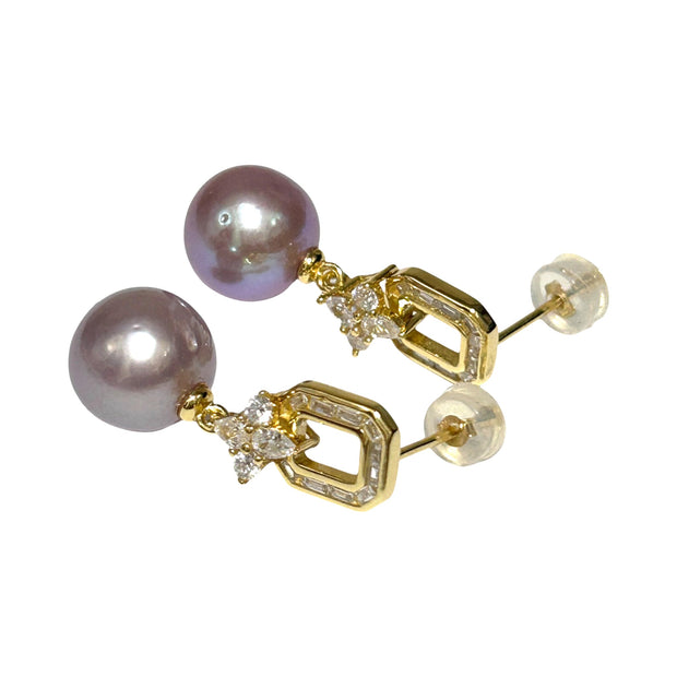 Round 10–10.5mm Edison Lustrous Lavender-Purple Round Pearl Earrings