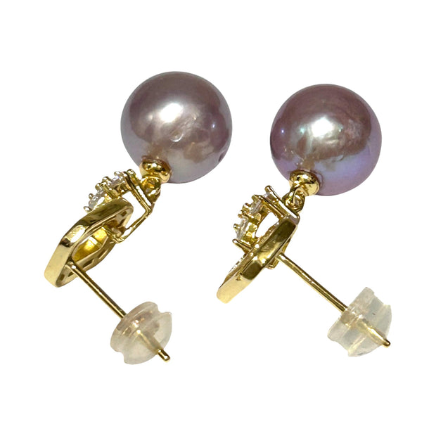 Round 10–10.5mm Edison Lustrous Lavender-Purple Round Pearl Earrings