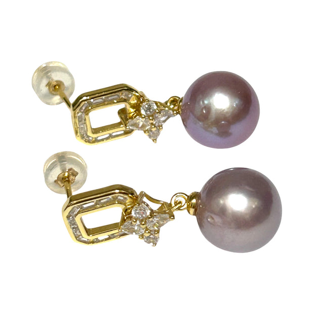 Round 10–10.5mm Edison Lustrous Lavender-Purple Round Pearl Earrings