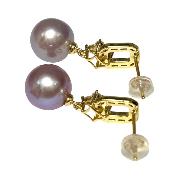 Round 10–10.5mm Edison Lustrous Lavender-Purple Round Pearl Earrings