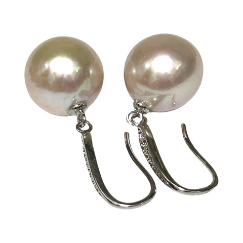 Round White Pinkish 11.5- 11.7mm Edison Cultured Pearl Dangle Earrings