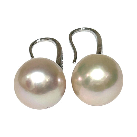 Round White Pinkish 11.5- 11.7mm Edison Cultured Pearl Dangle Earrings