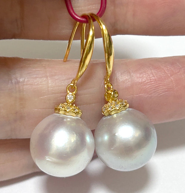 Radiant 12.5mm Indonesian South Sea Pearls Smoking Gray Blue Earrings