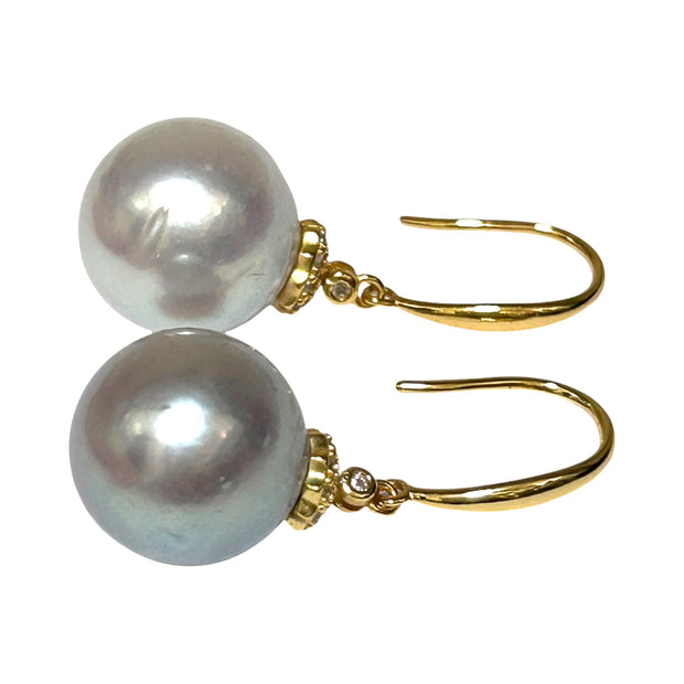 Radiant 12.5mm Indonesian South Sea Pearls Smoking Gray Blue Earrings