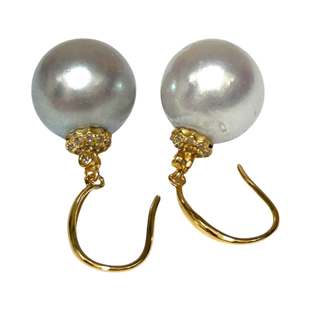 Radiant 12.5mm Indonesian South Sea Pearls Smoking Gray Blue Earrings