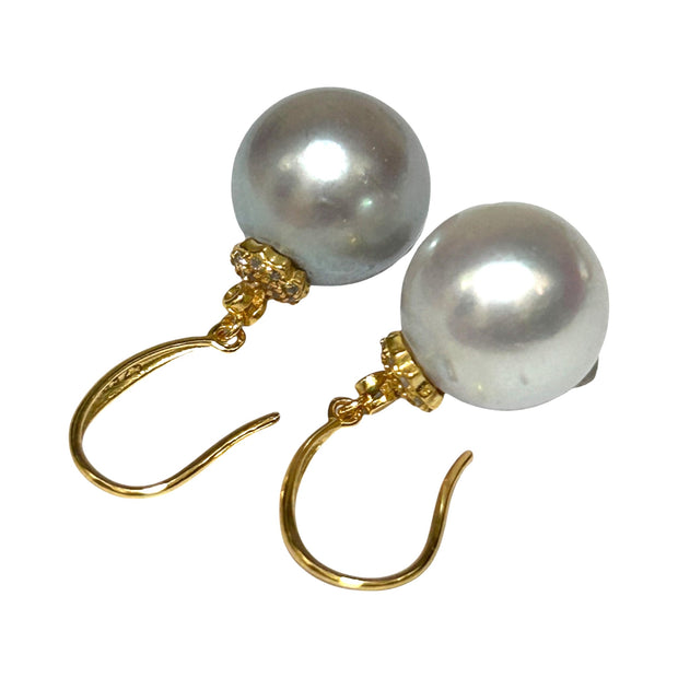 Radiant 12.5mm Indonesian South Sea Pearls Smoking Gray Blue Earrings
