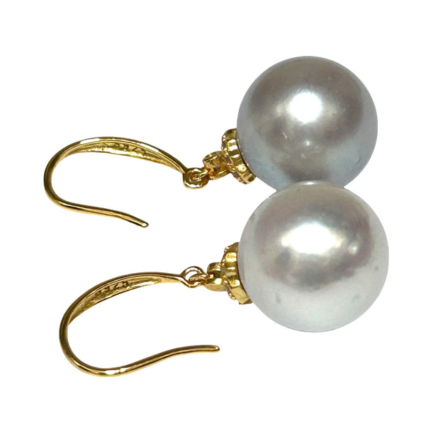 Radiant 12.5mm Indonesian South Sea Pearls Smoking Gray Blue Earrings