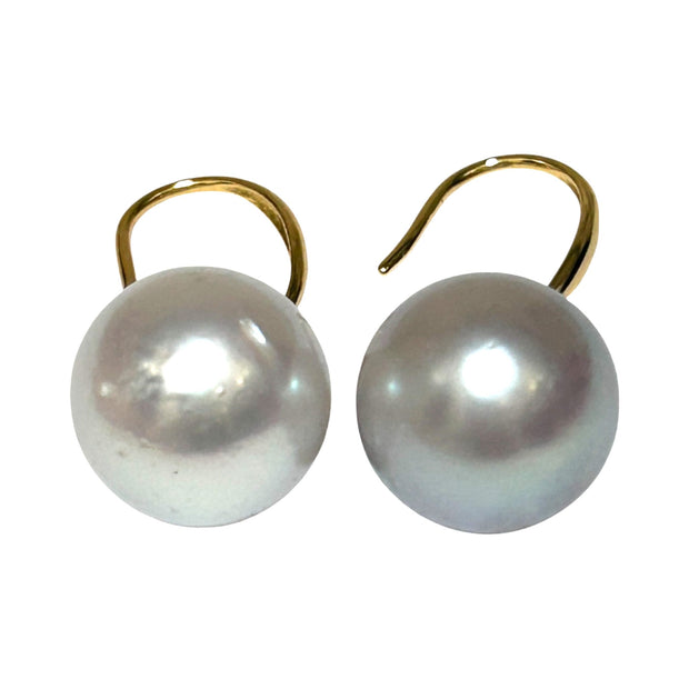 Radiant 12.5mm Indonesian South Sea Pearls Smoking Gray Blue Earrings
