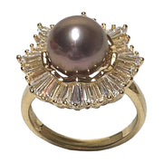 5A Luster 10-10.5mm Edison Purple Brown Round Pearl Ring Size 8