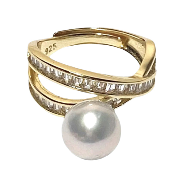 Skillfully 9 -9.5mm Natural White Australia South Sea Round Pearl Ring