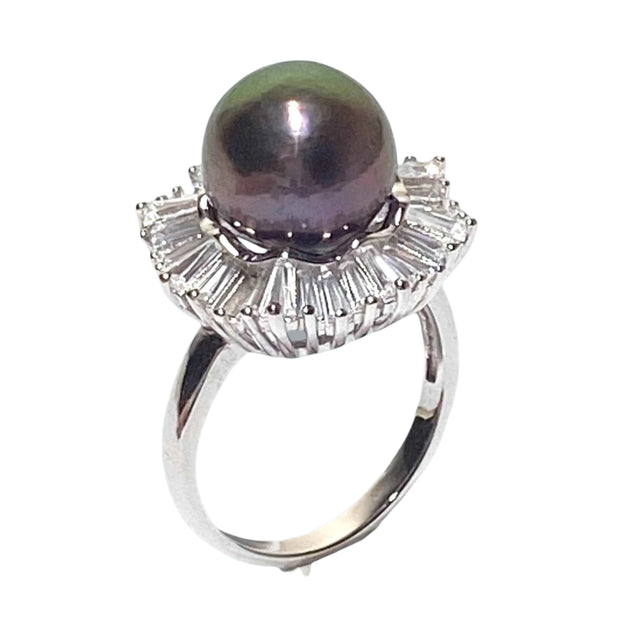 Round 11 - 11.5mm Edison Peacock Purple Pinkish Pearl Ring Size 7