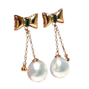 Butterfly Round 10.5 - 11mm Edison Silver White Pearl Dangle Earrings