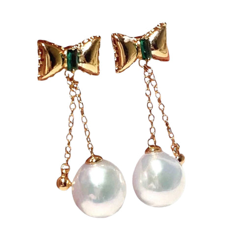 Butterfly Round 10.5 - 11mm Edison Silver White Pearl Dangle Earrings