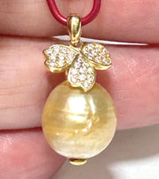 Elegant Oval 11 x 11.6mm Natural Golden South Sea Pearl Pendant