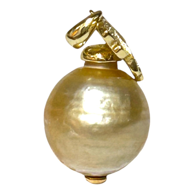 Elegant Oval 11 x 11.6mm Natural Golden South Sea Pearl Pendant