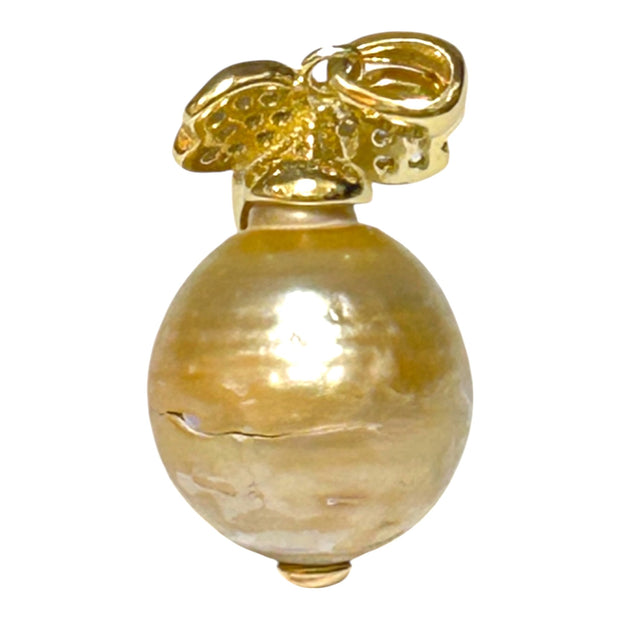 Elegant Oval 11 x 11.6mm Natural Golden South Sea Pearl Pendant