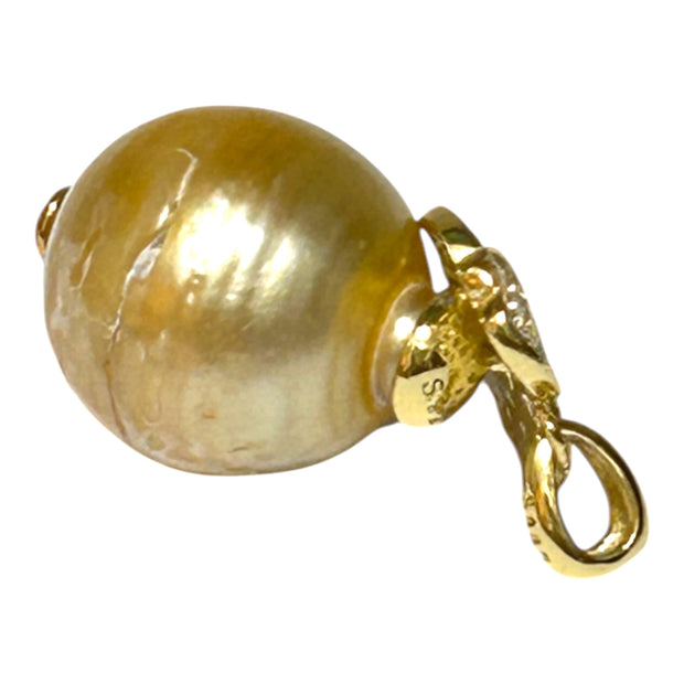 Elegant Oval 11 x 11.6mm Natural Golden South Sea Pearl Pendant