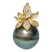 Oval 12 X 12.7mm Tahitian South Sea Peacock Green Pearl Pendant