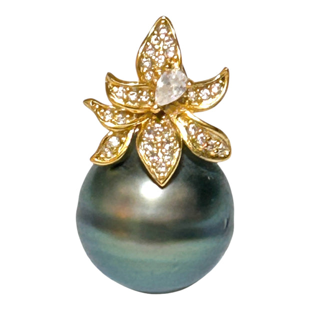 Oval 12 X 12.7mm Tahitian South Sea Peacock Green Pearl Pendant