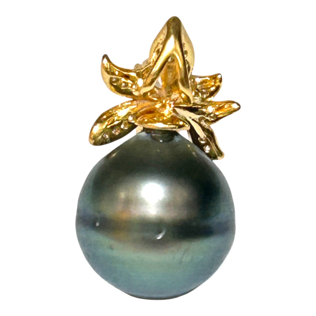 Oval 12 X 12.7mm Tahitian South Sea Peacock Green Pearl Pendant