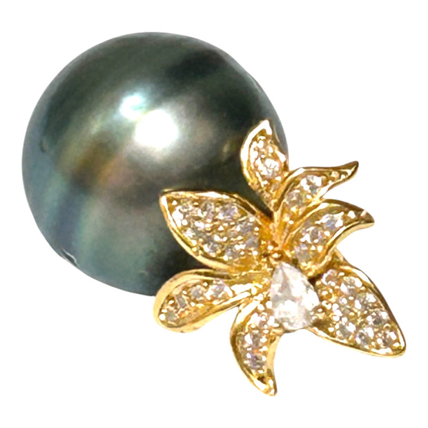 Oval 12 X 12.7mm Tahitian South Sea Peacock Green Pearl Pendant