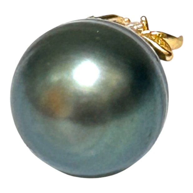 Oval 12 X 12.7mm Tahitian South Sea Peacock Green Pearl Pendant