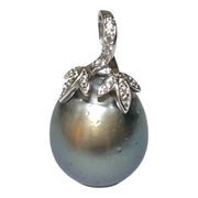 Giant 12.8 x 15.4mm Tahitian South Sea Peacock Gray Green Pearl Pendant