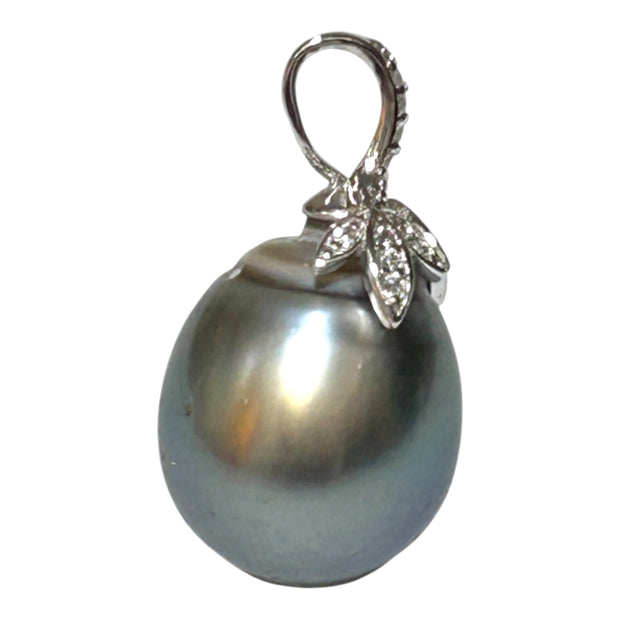 Giant 12.8 x 15.4mm Tahitian South Sea Peacock Gray Green Pearl Pendant