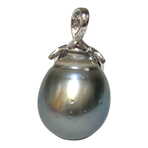 Giant 12.8 x 15.4mm Tahitian South Sea Peacock Gray Green Pearl Pendant