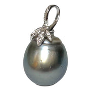 Giant 12.8 x 15.4mm Tahitian South Sea Peacock Gray Green Pearl Pendant