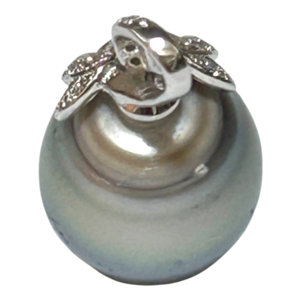 Giant 12.8 x 15.4mm Tahitian South Sea Peacock Gray Green Pearl Pendant