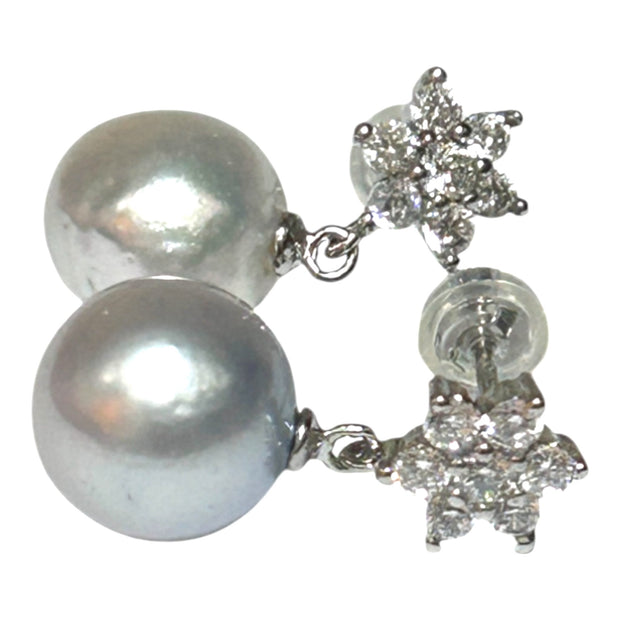 Round 10.9mm Indonesian Silver White South Sea Pearl Dangle Earrings