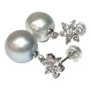 Round 10.9mm Indonesian Silver White South Sea Pearl Dangle Earrings