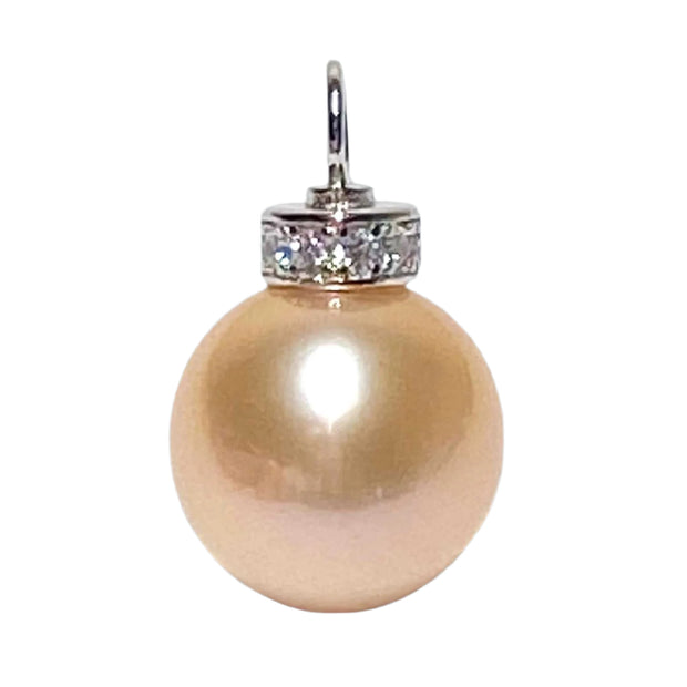 Stunning 12.1mm Edison Peach Gold Round Cultured 5A Luster Pearl Pendant