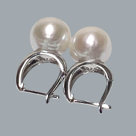 Handmade 9.5mm White Round Edison Cultured Pearl Clip-On Earrings – Elegant and Classic Jewelry