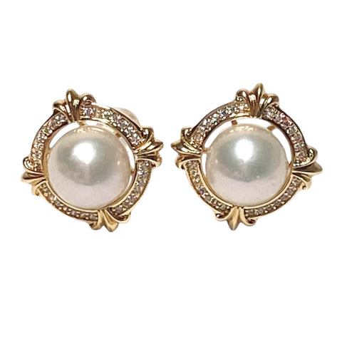 Shining 9 - 9.5mm Natural White Edison Round Cultured Pearl Earrings