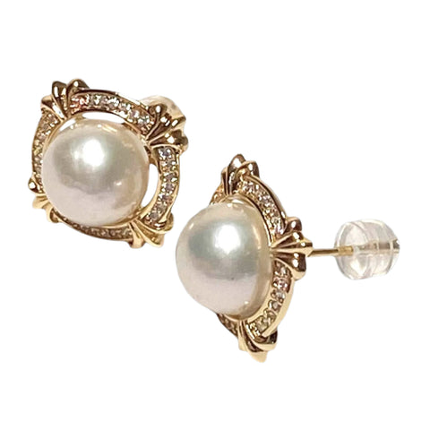 Shining 9 - 9.5mm Natural White Edison Round Cultured Pearl Earrings