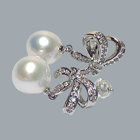 Adorable 10-10.5mm White Edison Round Cultured Pearl Earrings