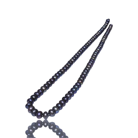 Delicate 6 - 6.3mm Peacock Black Blue Cultured Oval Pearl 16" Strand