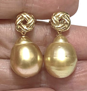 Drop 11.7 x 15.5mm Deep Gold Philippines South Sea Pearl Earrings