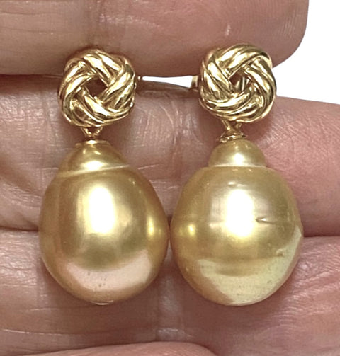 Drop 11.7 x 15.5mm Deep Gold Philippines South Sea Pearl Earrings