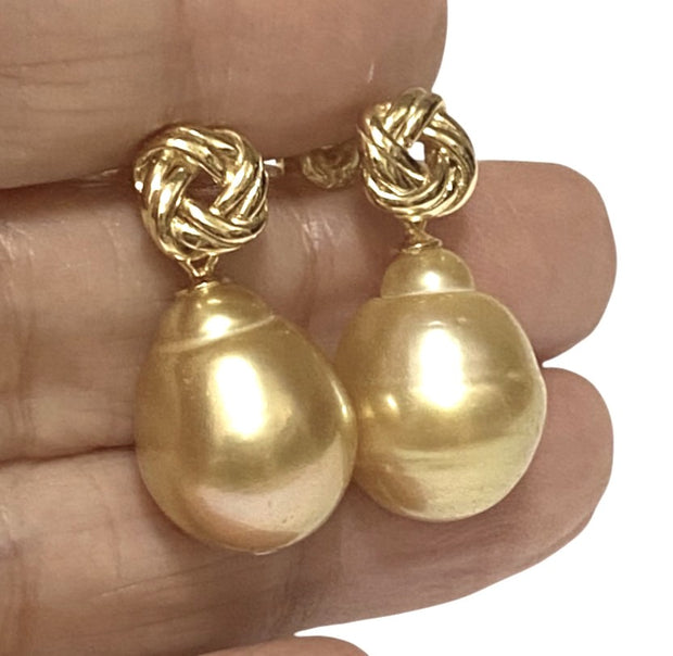 Drop 11.7 x 15.5mm Deep Gold Philippines South Sea Pearl Earrings