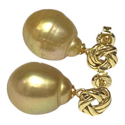 Drop 11.7 x 15.5mm Deep Gold Philippines South Sea Pearl Earrings